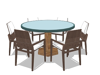 现代实木圆形<em>餐桌椅</em>草图大师模型，圆桌餐椅su模型下载