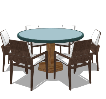 现代实木圆形餐桌椅草图大师模型，圆桌餐椅su模型下载