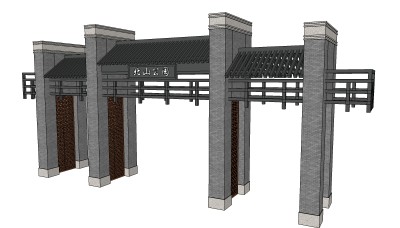 中式风格公园入口大门su模型下载、公园入口大门草图大师模型下载