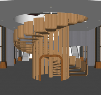 现代实木螺旋楼梯草图大师模型，实木螺旋楼梯sketchup模型免费下载