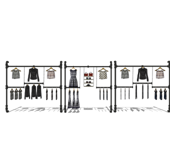 工业风商店挂衣架草图大师模型,服装店衣架su模型下载