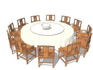 新中式宴会餐桌椅免费su模型下载、新中式宴会餐桌椅...