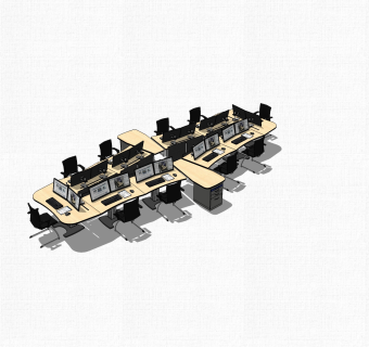 现代实木办公桌草图大师模型，办公桌skp模型下载