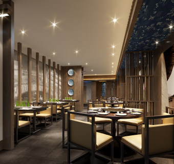中式饭店餐厅方案施工图CAD图纸，餐厅cad设计图纸下载