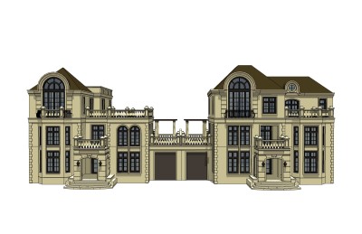 法式别墅外观草图大师模型，别墅外观sketchup模型免费下载