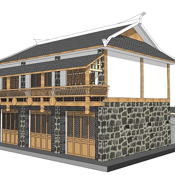 中式居住建筑草图大师模型，古建民俗sketchup模型免费下载