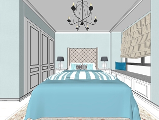 欧式住宅卧室su模型，卧室sketchup模型下载