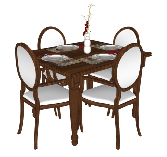 中式餐桌su模型，新中式桌子四人餐桌草图大师模型下载