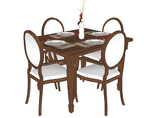 中式餐桌su模型，新中式桌子四人餐桌草图大师模型下载