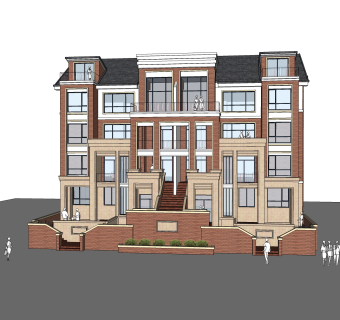 欧式联排别墅su模型，别墅sketchup模型下载