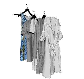 现代女士休闲服饰草图大师模型,服装店衣架su模型下载