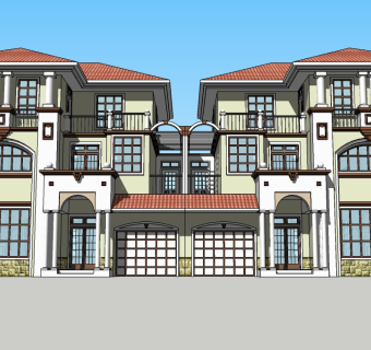 欧式连排别墅su模型免费下载，sketchup别墅草图大师模型