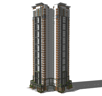 中式高层住宅楼外观草图大师模型，住宅楼su模型下载