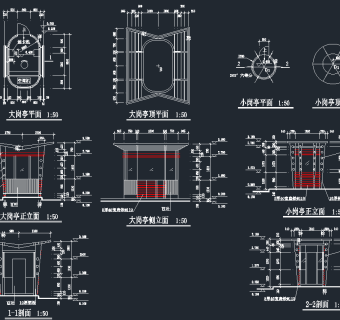 原创景观凉亭全套CAD图库，景观凉亭CAD建筑图纸下载