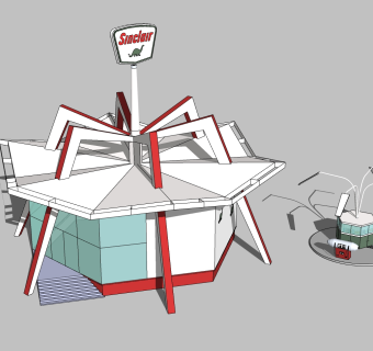 现代小型加油站sketchup模型，加油站草图大师模型