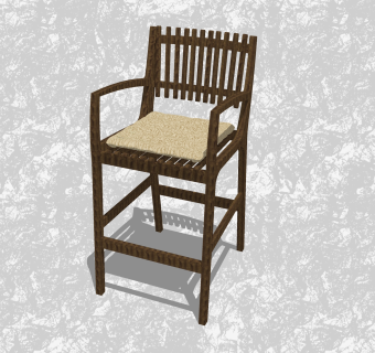 现代实木背靠椅草图大师模型，休闲椅su模型下载