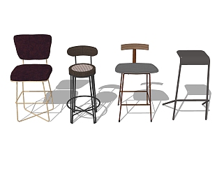现代金属吧台椅草图大师模型，吧椅sketchup模型下载