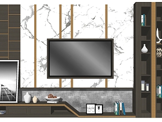 现代电视柜背景墙组合su模型，柜子草图大师模型下载