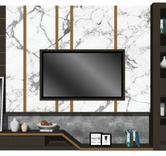 现代电视柜背景墙组合su模型，柜子草图大师模型下载