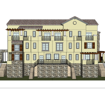 欧式连排别墅su模型方案下载，sketchup别墅草图大师模型
