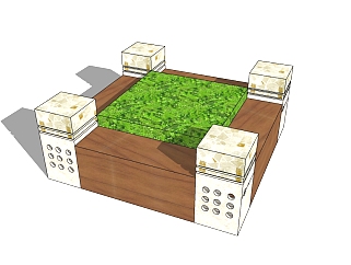 现代方形树池草图大师模型下载，<em>树池坐凳</em>su模型下载