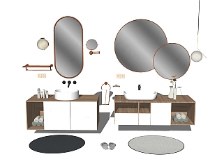 现代卫浴洗手台摆件组合草图大师模型，洗手台sketchup模型下载