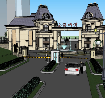 欧式住宅入口sketchup模型，住宅入口skp文件下载