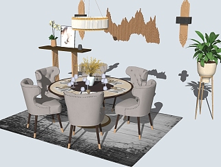 欧式餐桌椅组合su模型，餐桌sketchup模型下载