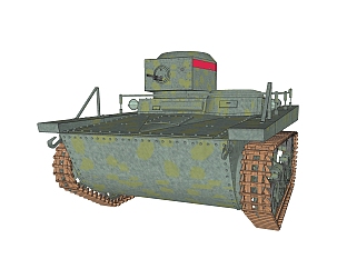 苏联T-37<em>两栖</em>侦查坦克su模型，坦克草图大师模型下载