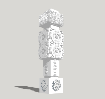 中式文化景观柱草图大师模型，文化景观柱sketchup模型免费下载