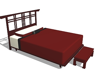 <em>日式床</em>SU模型下载，双人床草图大师模型