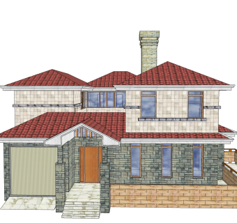 现代独栋别墅草图大师模型下载，独栋别墅sketchup模型