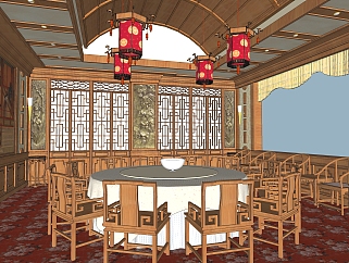 <em>中式餐厅</em>草图大师模型，餐厅SU模型下载