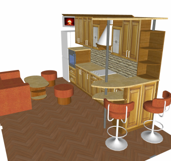 现代厨房柜免费su模型，厨房柜skp模型下载