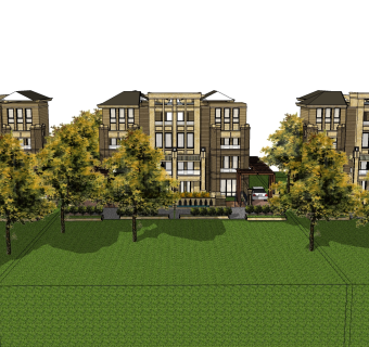 欧式联排别墅sketchup模型，别墅skb文件下载