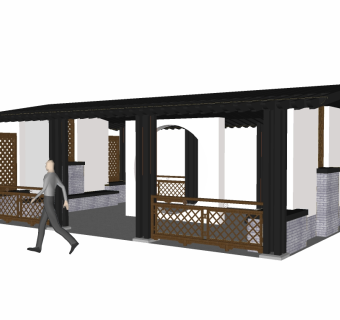 中式景观廊架草图大师模型，景观廊架sketchup模型下载