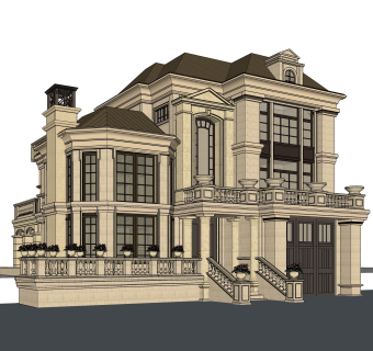 欧式独栋别墅草图大师模型，sketchup别墅su模型下载