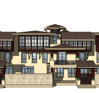 东南亚风格别墅su模型下载、东南亚风格别墅草图大师模型下载