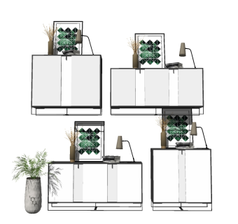 现代简约边柜草图大师模型，边柜sketchup模型下载