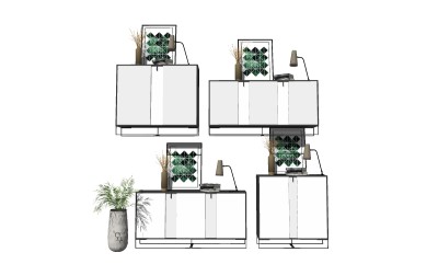 现代简约边柜草图大师模型，边柜sketchup模型下载