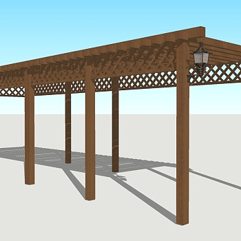 <em>中式实木</em>廊架草图大师模型，实木廊架sketchup模型下载