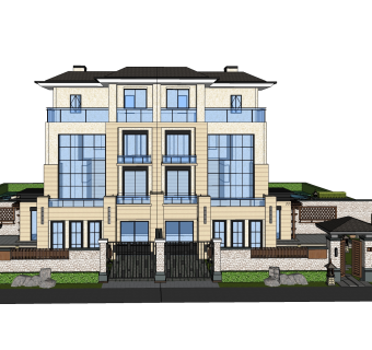 现代独栋别墅草图大师模型下载，独栋别墅sketchup模型