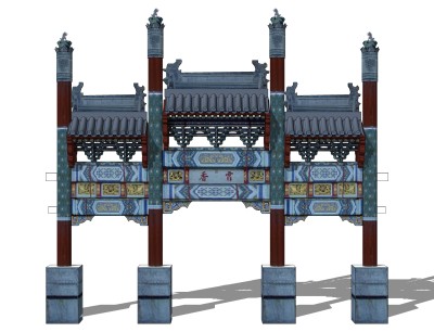 中式牌坊草图大师模型下载，入口大门sketchup模型分享