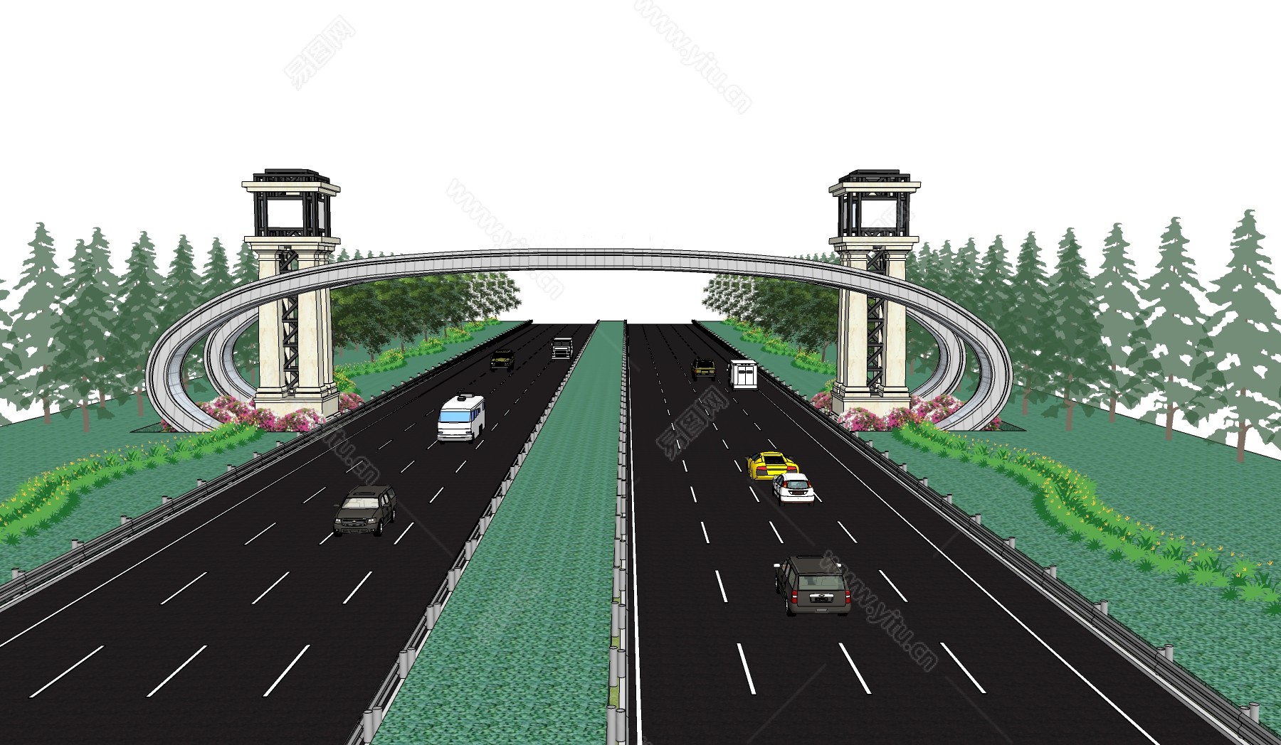 现代高速公路规划模型SU模型下载[ID:115752982]_建E室内设计网