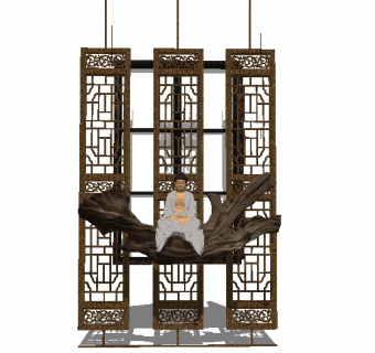 中式雕花格栅屏风草图大师模型，格栅sketchup模型下载