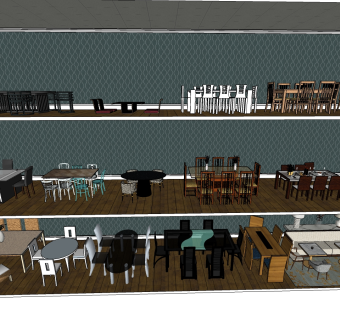 现代餐桌椅组合su模型，餐桌sketchup模型下载
