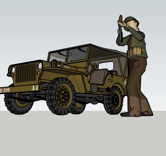 现代军用吉普车草图大师模型，吉普车sketchup模型
