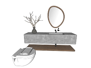 现代风格洗手盆马桶镜子组合su模型