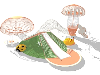 <em>蘑菇滑梯</em>攀爬网儿童游乐设施su模型下载