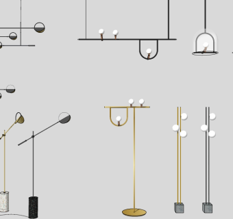 现代创意吊灯落地灯su模型下载、创意吊灯落地灯草图大师模型下载